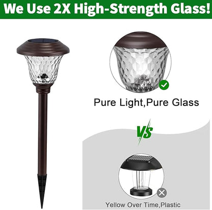 BEAU JARDIN 8 Pack Solar Pathway Lights Outdoor Solar Powered Lights Waterproof Glass for Garden Landscape Path Yard Walkway Patio Driveway Outside Cool White Color Changing Fixed Color Bronze