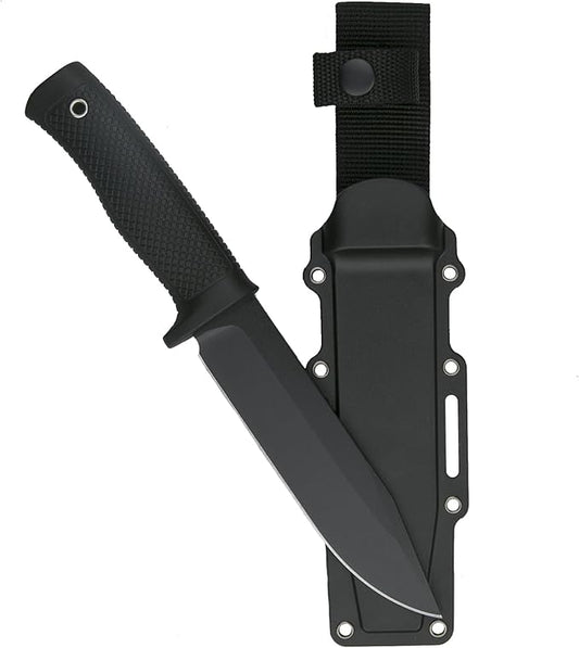 Tactical Fixed Blade Knife, 5.87 inch Blade, 4.65 inch Kray-Ex Handle, Stonewashed 420 Stainless Steel, with Secure-Ex Sheath for Outdoor Camping Hunting Survival (A-Black)