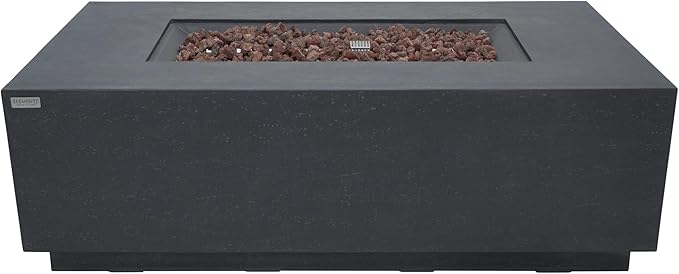 Elementi Andes Gas Fire Pit Cast Concrete Fire Table, Outdoor Fire Pit Electronic Ignition | Canvas Cover, Lava Rock Included | Free AMS Wind Guard & Table-top Firepit | Dark Gray (Propane Gas)