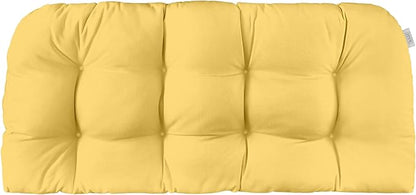 RSH DECOR: Sunbrella Tufted Wicker Loveseat Cushion | 41” x 19" | Water and Fade-Resistant Performance Fabric | Outdoor Settee Cushion for Patio Furniture | Canvas Buttercup Yellow