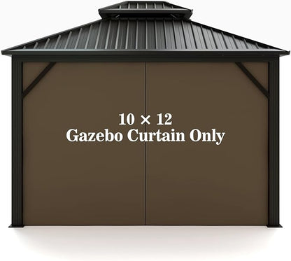 Gazebo Universal Replacement Privacy Curtain – Hugline 10' x 12' Gazebo Side Wall Outdoor Privacy Panel with Zipper (Brown)