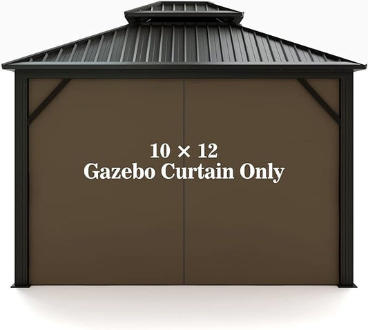 Gazebo Universal Replacement Privacy Curtain – Hugline 10' x 12' Gazebo Side Wall Outdoor Privacy Panel with Zipper (Brown)
