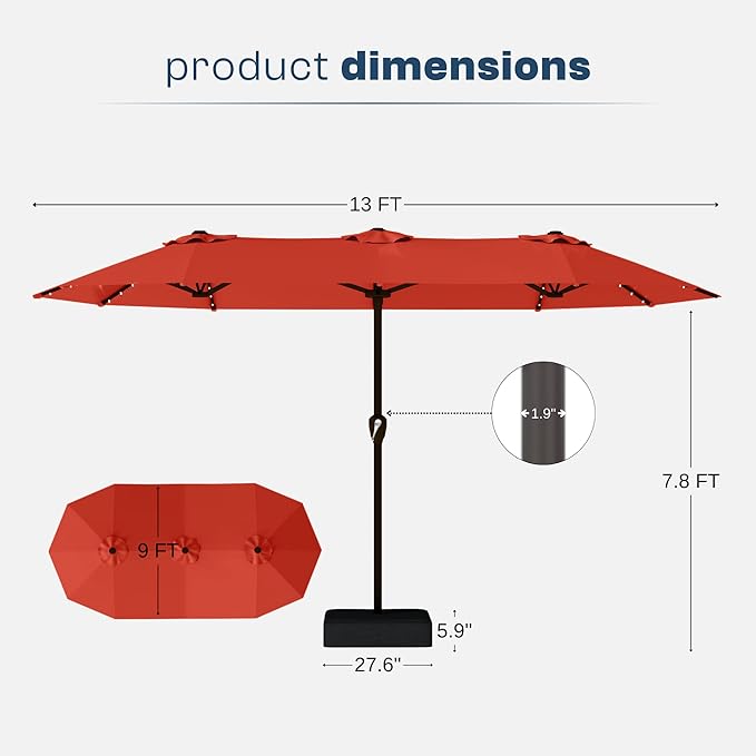 13FT Double Sided Patio Umbrella with LED Lighted