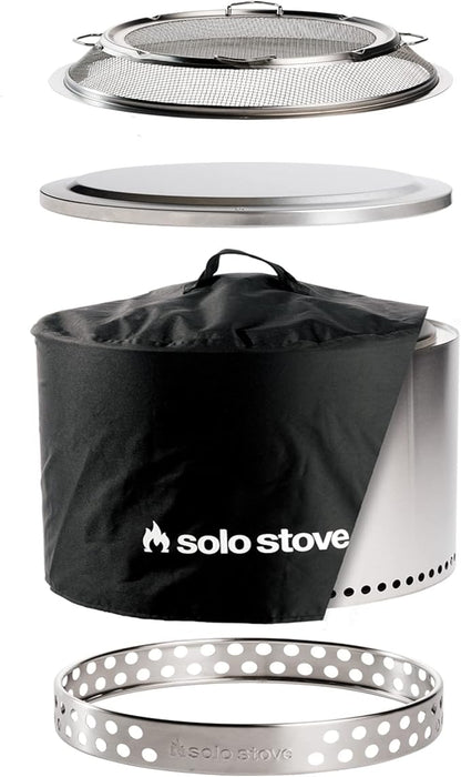 Solo Stove Yukon Backyard Bundle 2.0 | Incl. Yukon Smokeless Fire Pit with Stand, Shelter, Shield, Lid, Portable for Wood Burning, Removable Ash Pan, Stainless Steel, H: 19.8in x Dia: 27in, 50.85lbs.