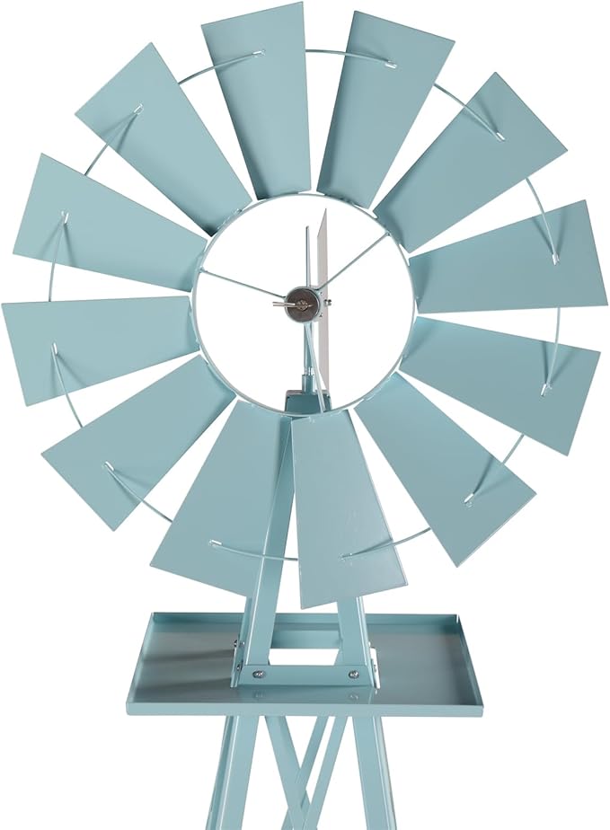 Garden Windmill for Yard Decor, 8 ft Tall Metal Windmill with Spinning Blades, Weather-Resistant Outdoor Windmill for Lawn, Farmhouse, Rustic & Farm Decor,Blue