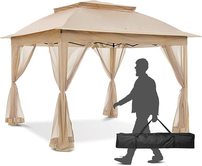 11x11 Outdoor Pop up Gazebo Tent with Mesh Walls for Patio, Lawn, Backyard and Deck, Khaki