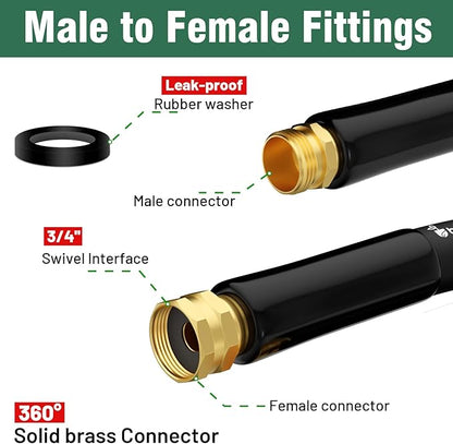 150 ft Garden Hose, 5/8 in Heavy Duty Water Hose, Flexible and Durable, Lightweight Rubber Hybrid Hose, Leak-Free Connections, Male to Female Fittings, BT150B, Black