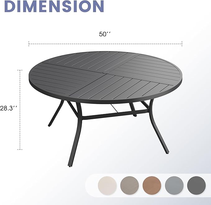 VICLLAX Outdoor Patio Round Dining Table, 50"x 50" Spliced Metal Tabletop for Deck Lawn Garden Backyard, Black