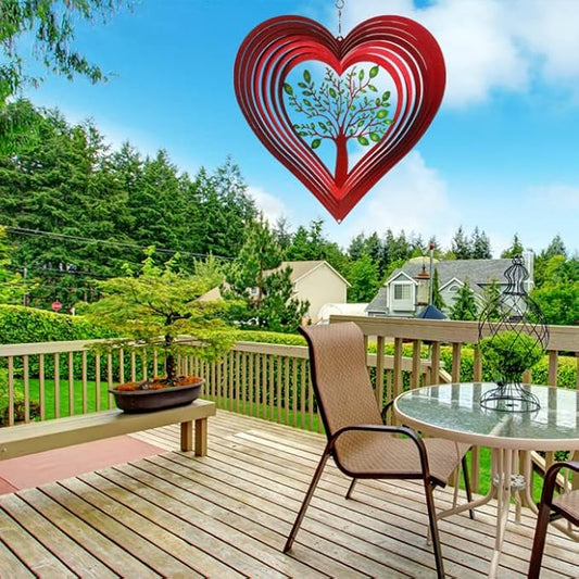 ISEO Heart Wind Spinner for Yard and Garden, Hanging Outdoor Decor, Yard Art, Porch and Patio Decorations, Metal Wind Spinners Outdoor, Weather Resistant, 12”