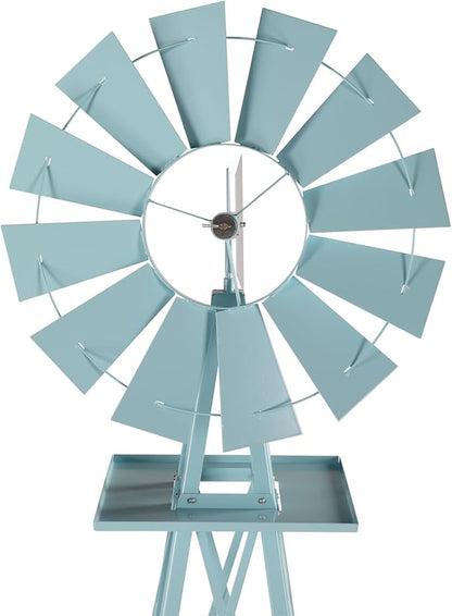 8FT Windmill for Yard Garden Decoration with Weather Vanes，Heavy Duty Outdoor Wind Mills, Large Metal Outdoor Windmill,Weather Resistant,Blue