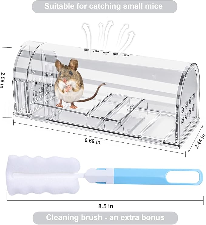 4 Pcs Humane Mouse Traps Indoor for Home, Live Mouse Trap, Reusable Mice Trap Catcher for House & Outdoors (4Pack)