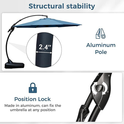 Grand patio 12 FT Sunbrella Outdoor Cantilever Umbrella with Base Patio Large Aluminum Offset Umbrella for Deck Yard (Sapphire Blue-SUNBRELLA, 12 FT)