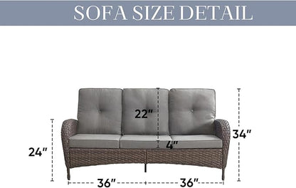 HUMMUH Outdoor Patio Couch-Outdoor Rattan Couch with Thick Cushions Outdoor Sofa for Deck Lawn Porch Balcony Poolside-Brown/Grey