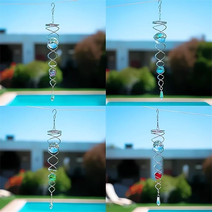 Decorative Spiral - 2024 New Gazing Ball Spiral Tail Wind Spinner Stabilizer, Spinfinity Designs Hanging Kinetic Wind Spinners Decorative Spiral Crystal Sun Catchers Rainbow Maker (Blue, 12in)