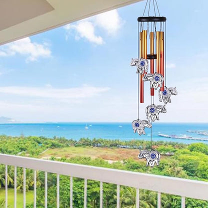 Blue Evil Eye Elephant Wind Chimes Outdoor Decor, Mobile Evil Eye Wind Catcher, Evil Eye Elephant Wind Bells, Blue Evil Eye Amulet Wind Chimes for Home, Gift for Mom, Balcony, Patio, Garden Decoration