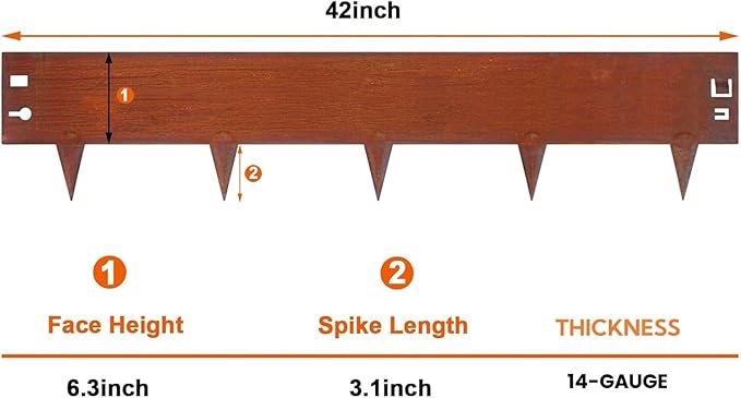 42 Inch Cor-Ten Steel Landscape Edging, 9.4 Inch Hammer in Landscape Edging,Garden Edging Border for Lawn, Flower Bed, Yard