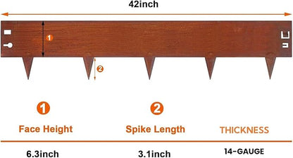 42 Inch Cor-Ten Steel Landscape Edging, 9.4 Inch Hammer in Landscape Edging,Garden Edging Border for Lawn, Flower Bed, Yard