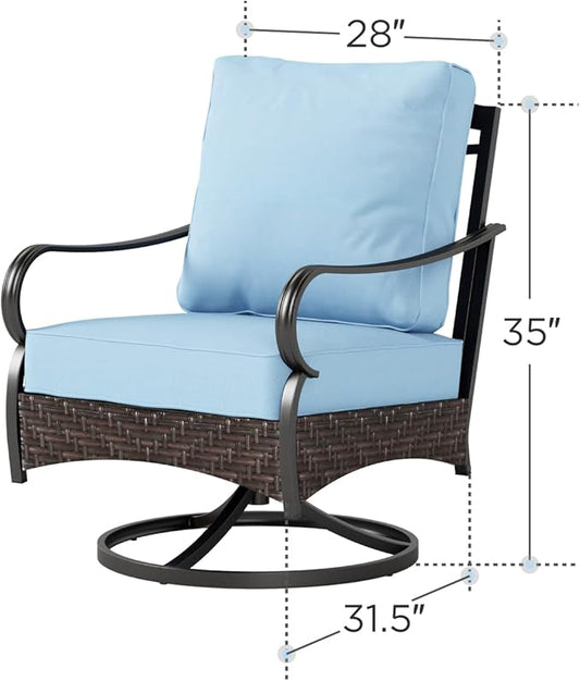 PHI VILLA Patio Swivel Chairs Set of 2, Outdoor Wicker Chairs with Thick Cushion, All Weather High Back Outdoor Furniture for Balcony Porch and Yard
