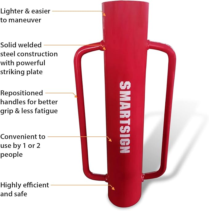 SmartSign Post Driver, Heavy Duty 22 lb Steel Post Pounder for Sign Posts/U-Channels/Fence Posts, Red