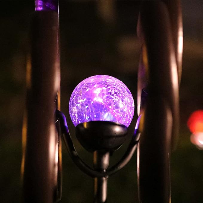 Solar Powered Glass Ball+Accessories - for Solar Wind Spinner Replacement Solar Light Parts (Blue)