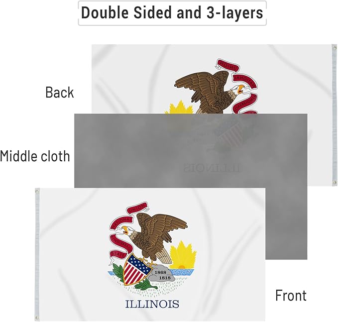 AMZFLAG Illinois State Flag 3x5 ft Outdoor, Heavy Duty Illinois Flags Made in USA, Double Sided IL Flags of Illinois with 2 Brass Grommets, Vivid Color State of Illinois Flag Thick Material