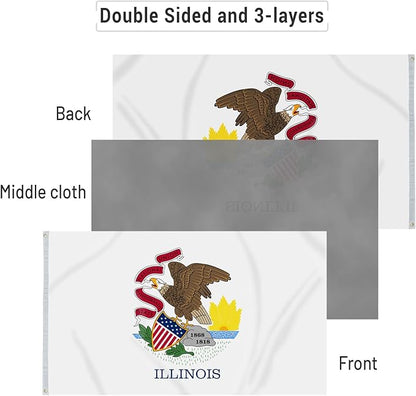 AMZFLAG Illinois State Flag 3x5 ft Outdoor, Heavy Duty Illinois Flags Made in USA, Double Sided IL Flags of Illinois with 2 Brass Grommets, Vivid Color State of Illinois Flag Thick Material