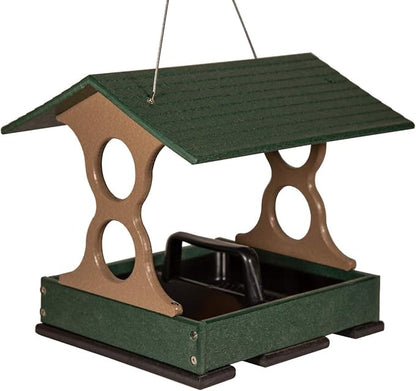 JCS Wildlife Medium Poly Fly-Thru Bird Feeder w/Removable Seed Tray - Holds 4 Cups of Bird Seed to Attract Cardinals, Chickadees, and More Backyard Birds (Green)