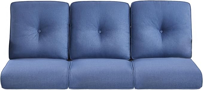 Pop 22x25/22x24 Outdoor Cushions for Patio Couch Chairs Set of 3 - High Back Outside Seat Cushions for Wicker Rattan Dining Rocker Glider Loveseat 3-Seater Sectional Sofa - Navy Blue/Button