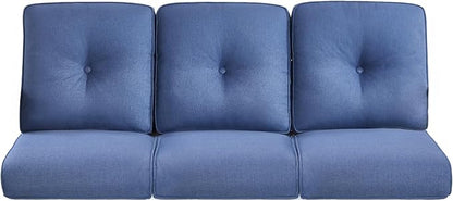 Pop 22x25/22x24 Outdoor Cushions for Patio Couch Chairs Set of 3 - High Back Outside Seat Cushions for Wicker Rattan Dining Rocker Glider Loveseat 3-Seater Sectional Sofa - Navy Blue/Button