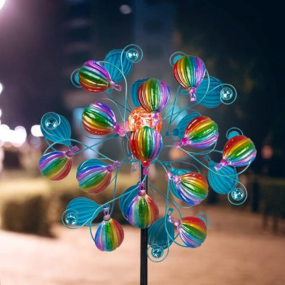 Solar Wind Spinners Outdoor,Hot Air Balloon Wind Spinner with LED Glass Ball,Muti-color Wind Spinners for Yard and Garden,Pinwheels Kinetic Wind Spinner,Wind Sculptures & Spinners for Pathway