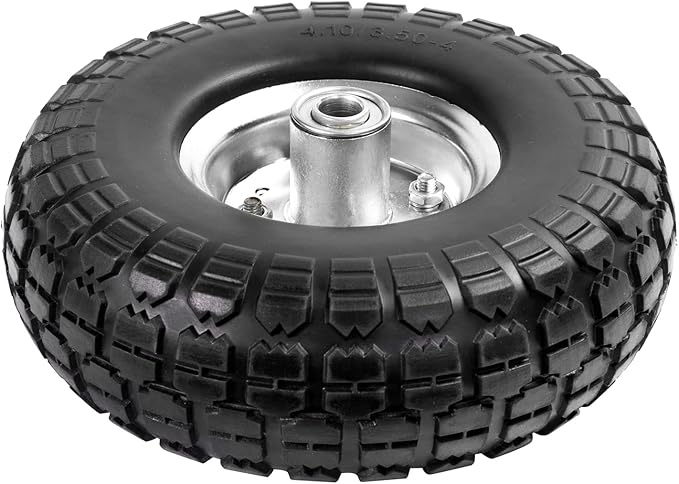 4.10/3.50-4 Tire Wheels Flat Free 10" Heavy Duty Solid Flat-Free Replacement Tire with 5/8 Axle Compatible with Gorilla Carts, Wheelbarrow, Dolly, Hand Truck (2-Pack)