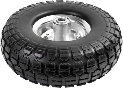 4.10/3.50-4 Tire Wheels Flat Free 10" Heavy Duty Solid Flat-Free Replacement Tire with 5/8 Axle Compatible with Gorilla Carts, Wheelbarrow, Dolly, Hand Truck (2-Pack)