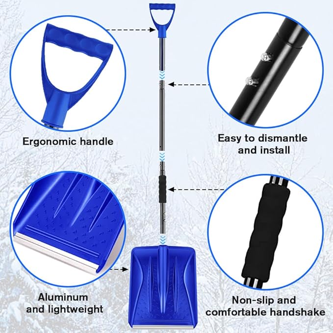 Snow Square Shovel, Shovels for Digging with D-Handle, Overall 41-Inch Long Garden Shovel for Car, Garden Tools, Blue