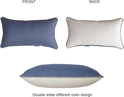 Rectangle Outdoor Lumbar Pillows, 10x18 inches Waterproof Patio Pillows, Decorative Waist Pillows for Outdoor Furnitures, Set of 2,(Beige and Navy