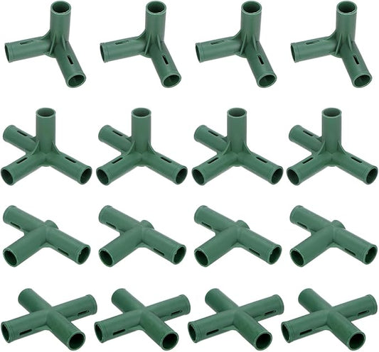16 Pcs 19mm Greenhouse Frame Building Connectors, 4 Types Pipe Fitting for Grape Trellis/Sunscreen Shed/Gardening Plant Stakes, Greenhouse Accessories [Green]