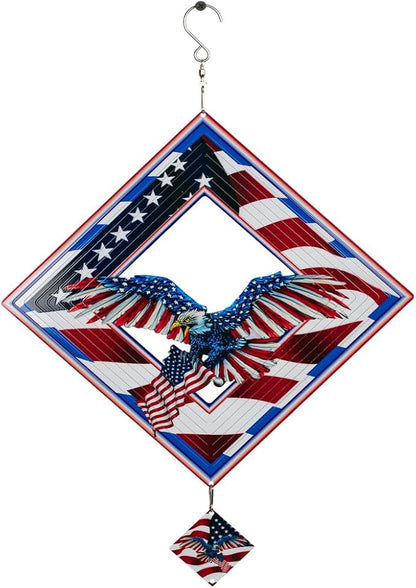 Wind Spinner for Outdoor,12 inch Hanging Wind Sculpture,3D Stainless Steel Flag Eagle Design Wind Spinners Art Ornaments for Garden Yard Balcony Decor (Flag Eagle Wind Spinner)
