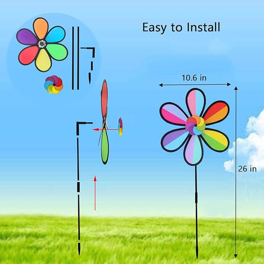 Flower Spinners Colorful Wind Spinners for Lawn Pinwheels Windmill Party Pinwheel Wind Spinner Yard and Garden, 4pcs