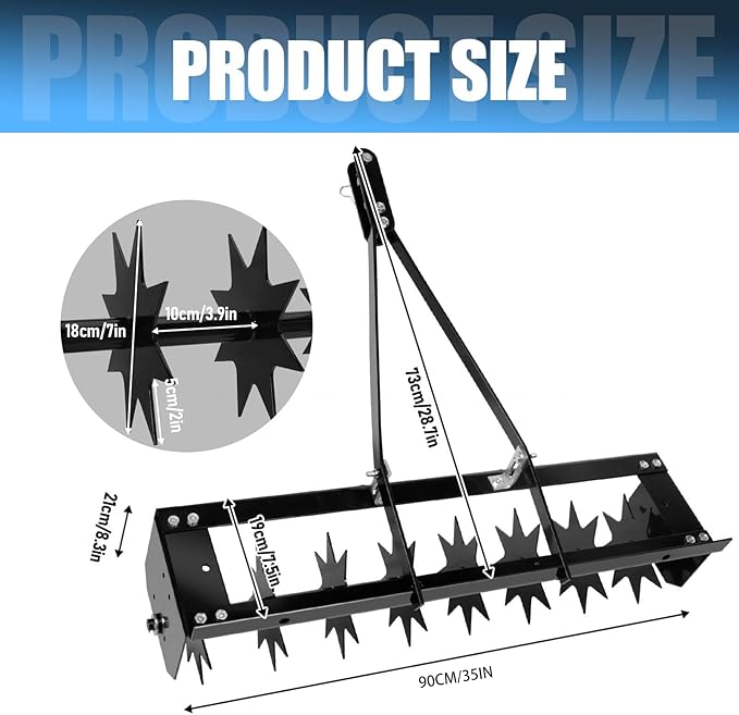 35-Inch Tow Behind Spike Aerator with Galvanized Steel Tines, 500LBS Durable Lawn Aerator Soil Penetrator Spikes Tractor with Extra-Wide Tow Bar for Lawn and Farm