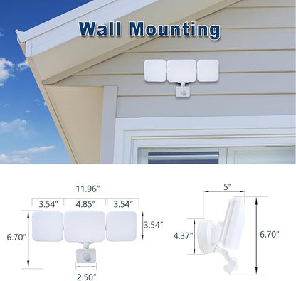 EMANER Motion Sensor Security Lights Outdoor, Dusk to Dawn & Motion Detector Adjust, Exterior Flood Lights 120V, 4500lm, Daylight White Frosted Lens Porch Light Waterproof (2-Pack, White)
