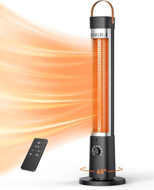 Patio Heater for Outdoor Use, 32.1" Electric Space Heater Indoor, Portable Infrared Heater with 60-Degree Oscillation, Timer, Remote, for Patio, Gazebo, Black