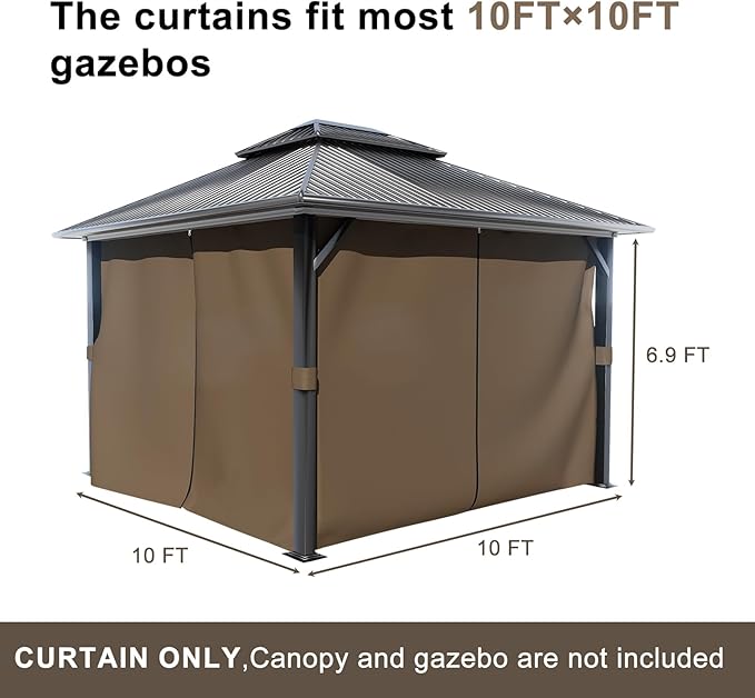 BPS 10' x 10' Gazebo Curtain Privacy 4-Panel Sidewall Outdoor Replacement Shade (Only Curtain)