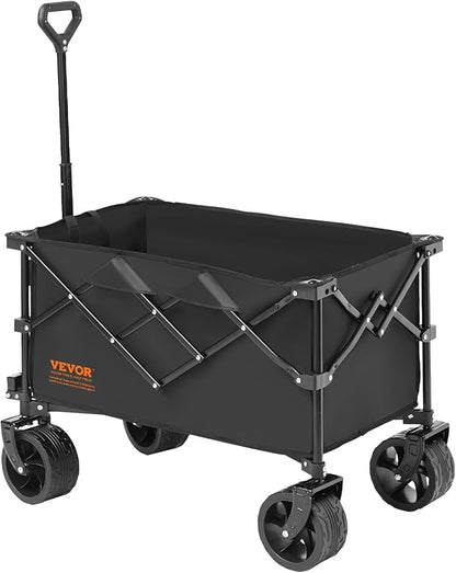 VEVOR 220L/350lbs Collapsible Folding Wagon, Heavy Duty Beach Cart Foldable with Big Wheels, Outdoor Utility Wagon All Terrain Wagon for Groceries Camping