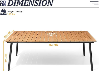 Outdoor Dining Table for 6-8, 82.7 inch Patio Dining Table with Wooden-Like Top and Aluminum Frame, Rectangular Table with Umbrella Hole Outdoor Furniture, Brown