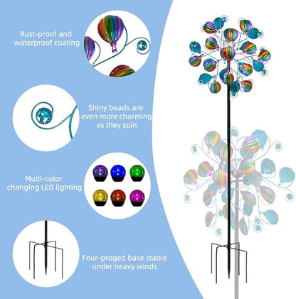 Solar Wind Spinners Outdoor,Hot Air Balloon Wind Spinner with LED Glass Ball,Muti-color Wind Spinners for Yard and Garden,Pinwheels Kinetic Wind Spinner,Wind Sculptures & Spinners for Pathway