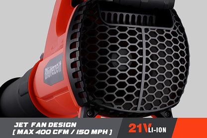 Blütezeit Cordless Leaf Blower, 21V Battery Powered Leaf Blower (6.0Ah Battery & Charger Included), 400CFM Electric Lightweight Blower for Lawn Care with 6 Speeds Adjustable