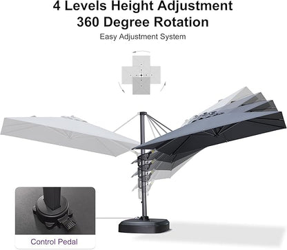 PURPLE LEAF 8' X 8' Patio Umbrella with Wheeled Base for Pool 7' High Offset Outdoor Cantilever Umbrella Swimming Pool Umbrella with 360°Rotation for Poolside Grey
