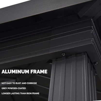 PURPLE LEAF 6' X 8' Hardtop Grill Gazebo for Patio Permanent Aluminum Barbeque Shelter Canopy with Ceiling Hook and Shelves Double Tiered Grey Outdoor BBQ Gazebo