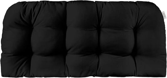 RSH DECOR: Sunbrella Tufted Wicker Loveseat Cushion | 44" x 22" | Outdoor Settee Cushion for Patio Furniture | Crafted with Sunbrella Performance Fabric| Canvas Black