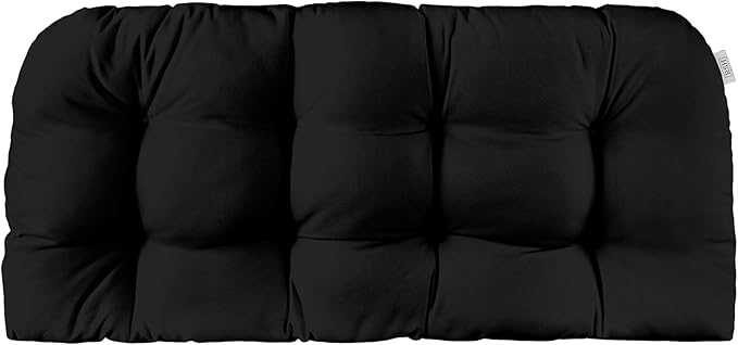 RSH DECOR: Sunbrella Tufted Wicker Loveseat Cushion | 41” x 19" | Water and Fade-Resistant Performance Fabric | Outdoor Settee Cushion for Patio Furniture | Canvas Black