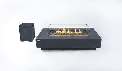 Elementi+ | Bundle Positano Gas Fire Pit Cast Concrete 60" Rectangular Fire Table, Outdoor Fire Pit Electronic Ignition | Canvas Cover, Fire Glass and Burner Lid Included | Dark Gray | Propane Gas